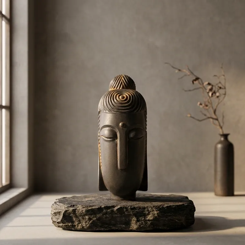 Natural Rust Iron & Resin Buddha Head – Inner Peace, Spiritual Serenity & Timeless Zen-3