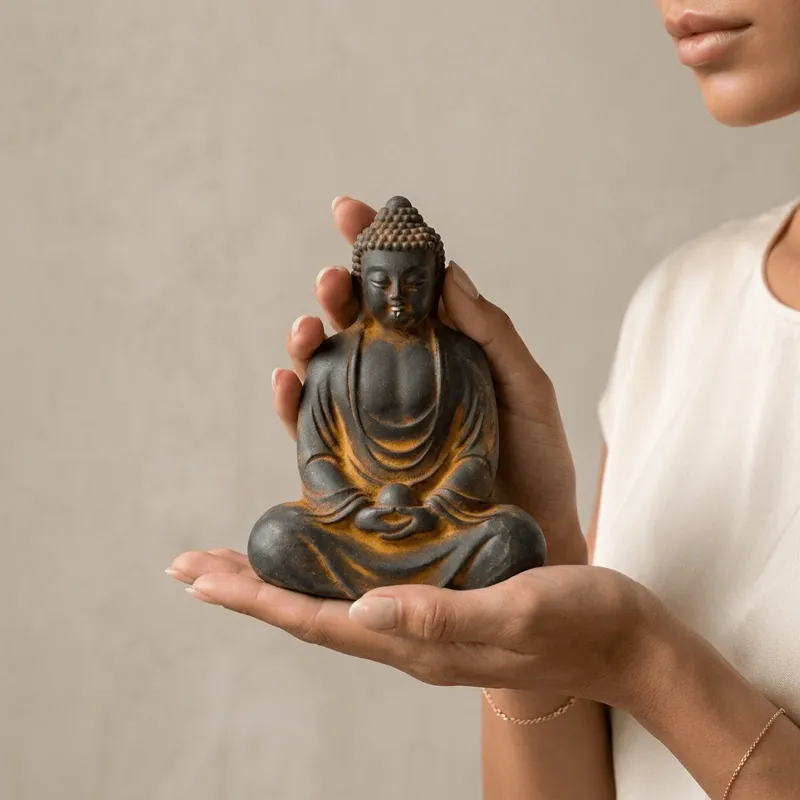 Natural Rust Iron & Resin Buddha Statue for Zen Serenity & Inner Peace-1