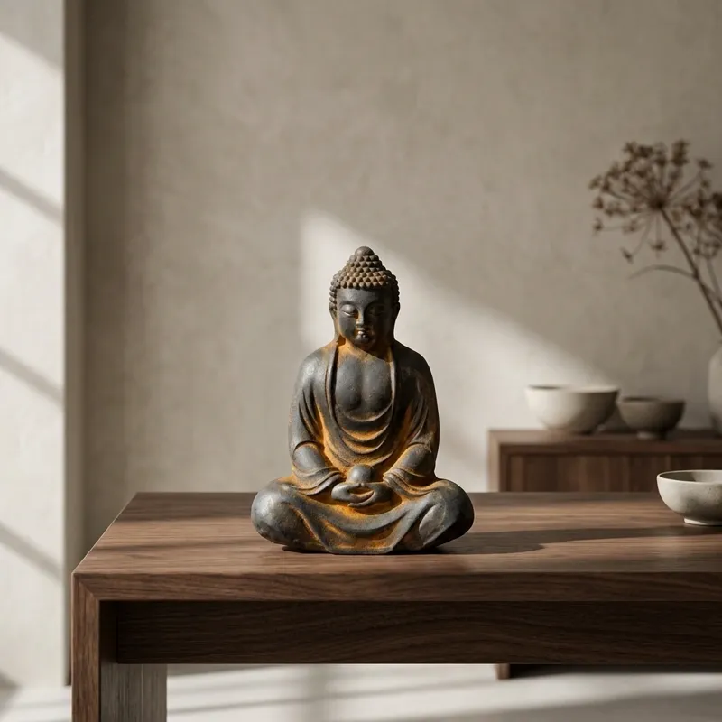 Natural Rust Iron & Resin Buddha Statue for Zen Serenity & Inner Peace-2