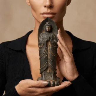 Natural Rust Iron Resin Buddha Statue – Zen Serenity & Spiritual Protection-1