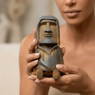 Natural Rust Iron Resin Moai Statue – Ancient Serenity & Artistic Heritage-1