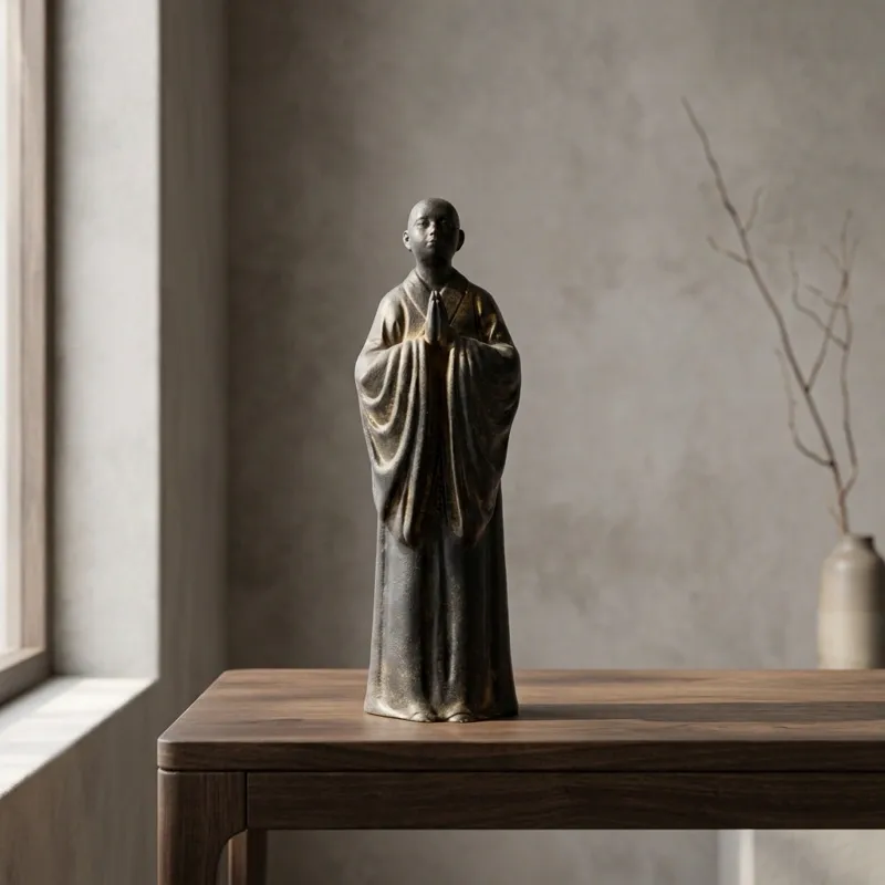 Natural Rust Iron Resin Monk Statuette for Inner Peace & Spiritual Serenity-2