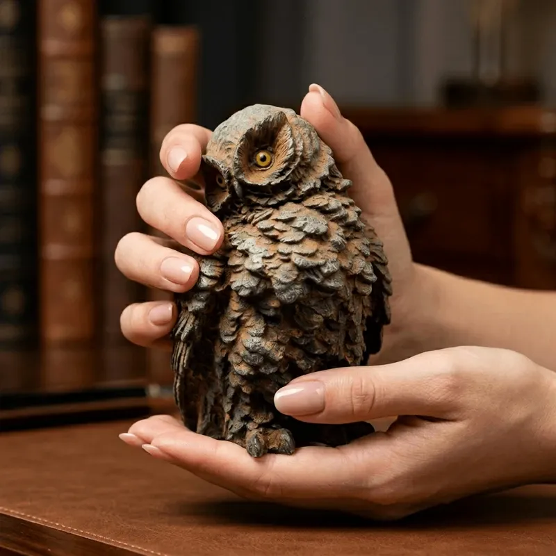 Natural Rust Iron & Resin Owl Figurine for Timeless Wisdom & Scholarly Elegance-1