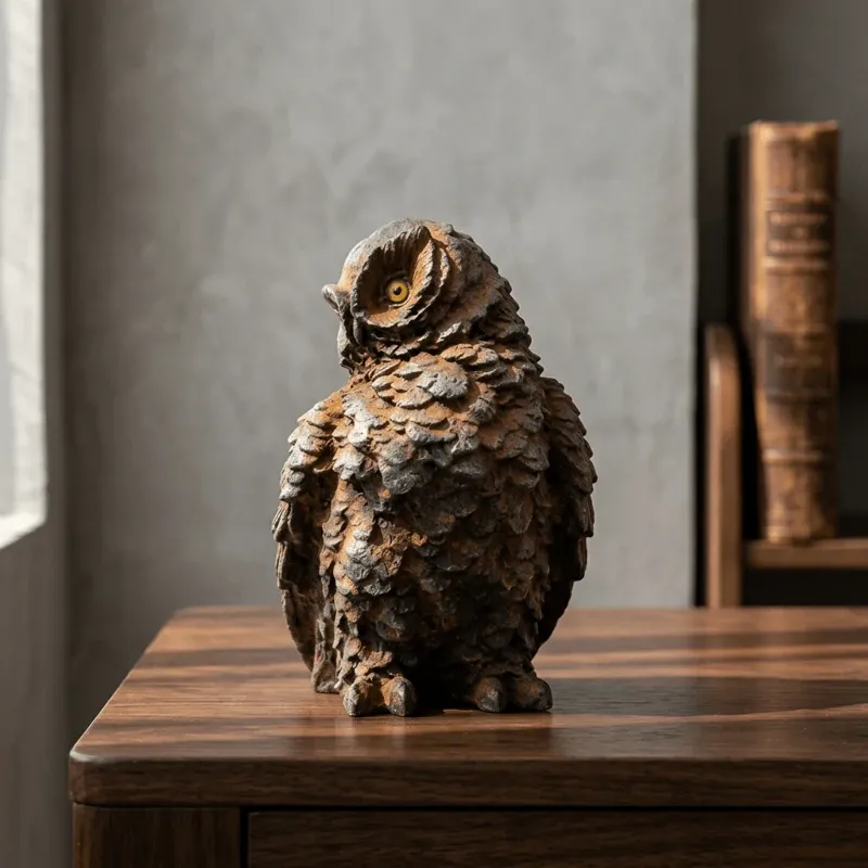 Natural Rust Iron & Resin Owl Figurine for Timeless Wisdom & Scholarly Elegance-2