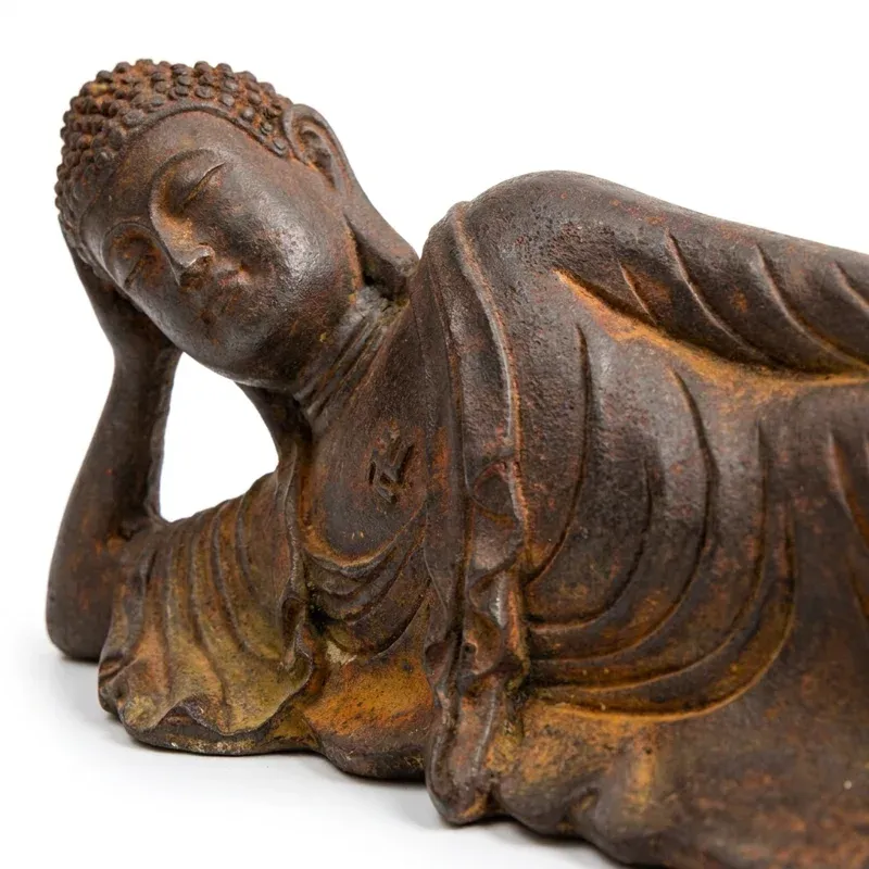 Natural Rust Iron & Resin Reclining Buddha Statue for Inner Peace & Spiritual Protection-2