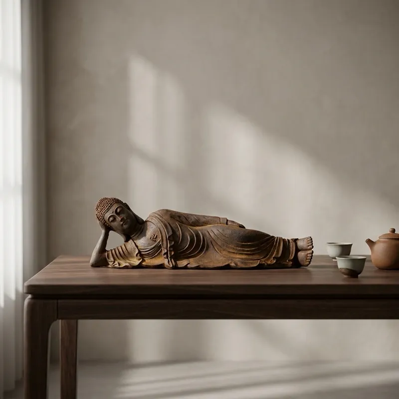 Natural Rust Iron & Resin Reclining Buddha Statue for Inner Peace & Spiritual Protection-3