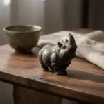 Natural Rust Iron & Resin Rhino Figurine for Home Protection & Wealth Guarding-2