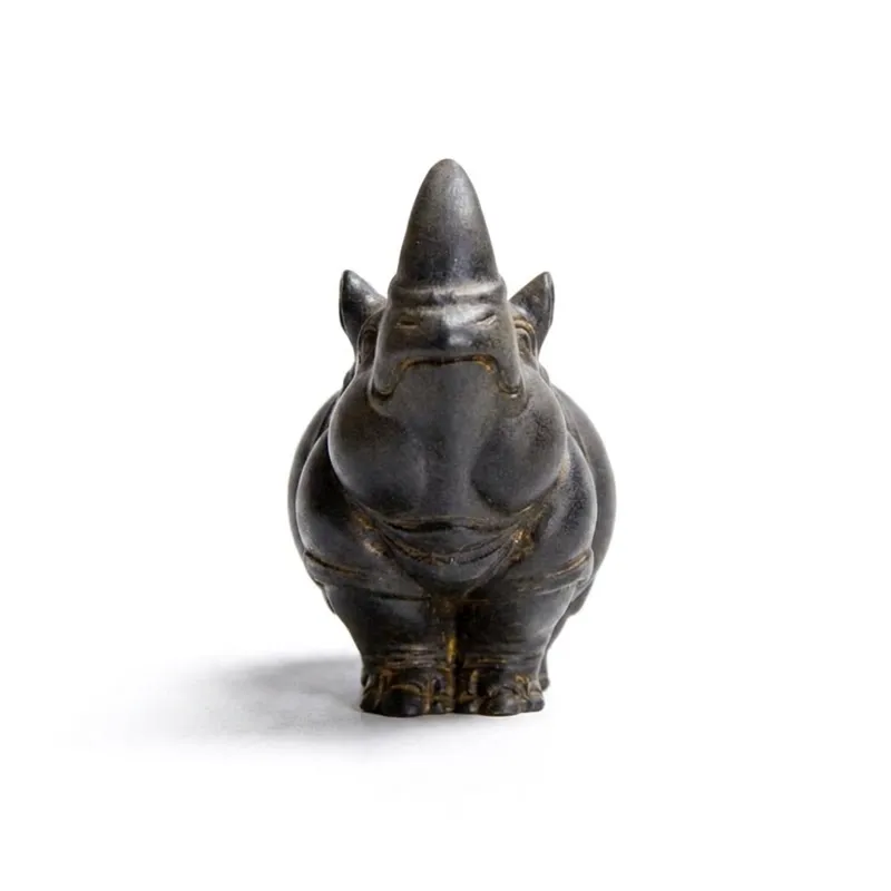 Natural Rust Iron & Resin Rhino Figurine for Home Protection & Wealth Guarding