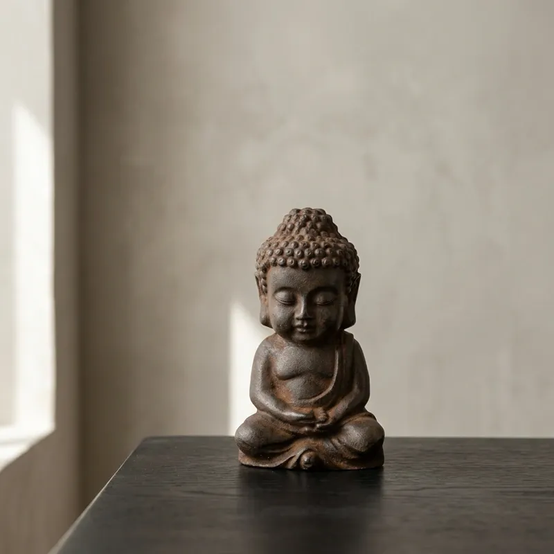 Natural Rust Iron Resin Shakyamuni Buddha Statue – Zen Serenity & Spiritual Protection-2