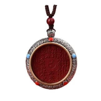 Purple Gold Sand Mountain Spirit Coin Rotating Pendant Cinnabar Necklace – Protection Inner Peace & Good Fortune