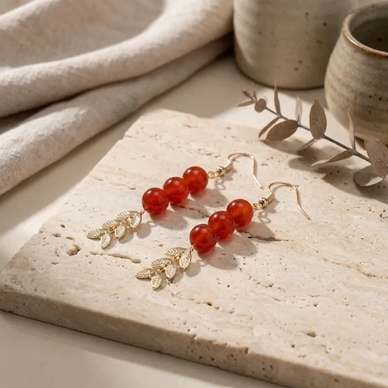 Red Agate Earrings for Inner Harmony & Auspicious Energy-3
