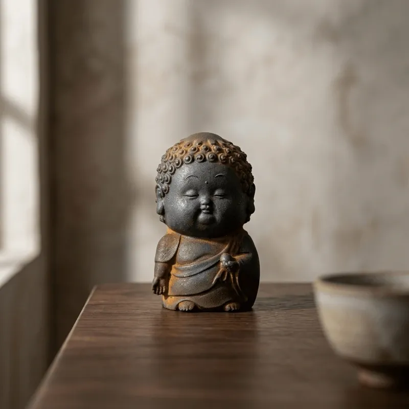 Standing Fat Buddha Iron & Resin Zen Ornament – Mindfulness, Protection & Inner Peace-2
