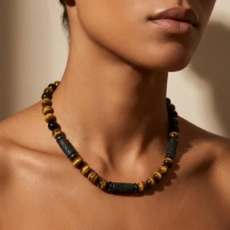 Tigers Eye & Lava Stone Necklace – Energy Prosperity & Protection-2