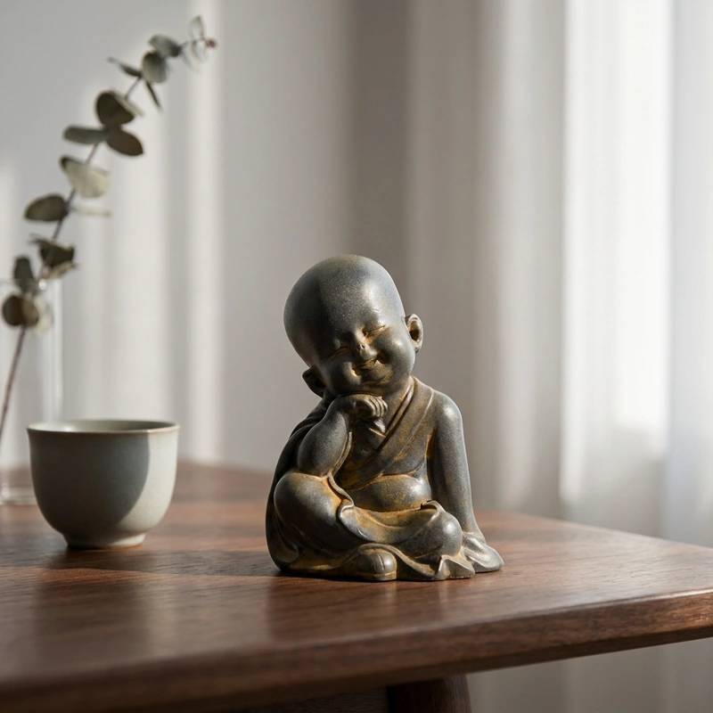 Zen Monk Statue - Iron Resin Buddha for Mindful Serenity-2
